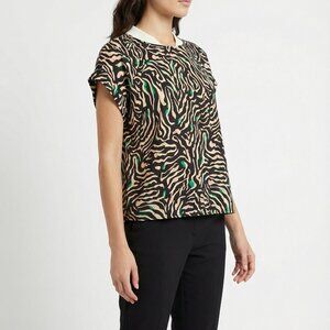 Nine West Black and Green Zebra Print Blouse